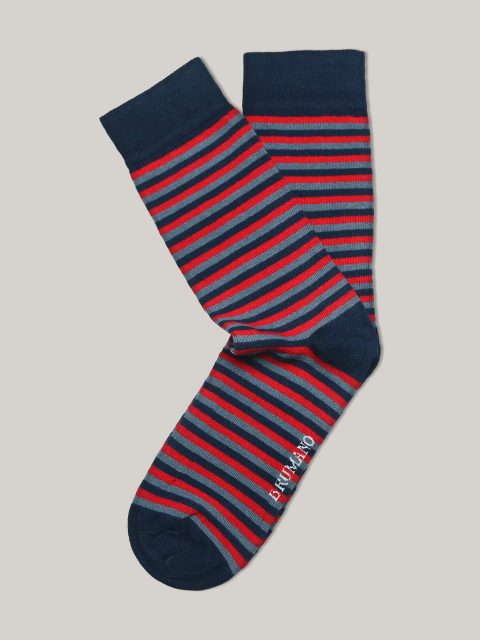 Red & Blue Striped Cotton Socks
